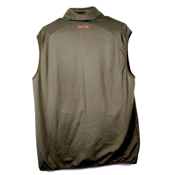 Orvis Size L Mens Grid Fleece Vest Olive Green Orange Full Zip Outdoor Hiking - Picture 12 of 12